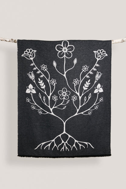 Black and White Woodland Indigenous Blanket