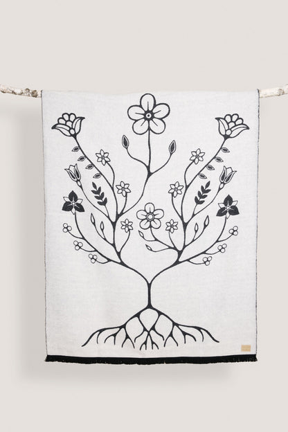 Black and White Woodland Indigenous Blanket