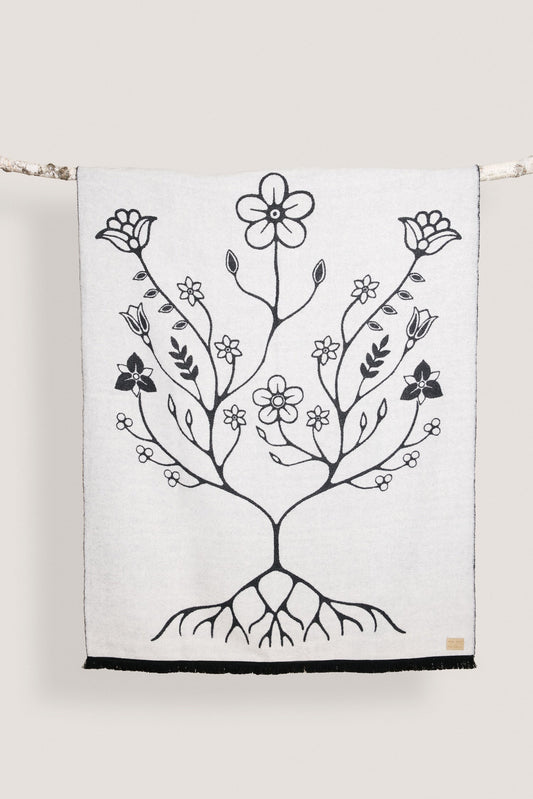 Black and White Woodland Indigenous Blanket